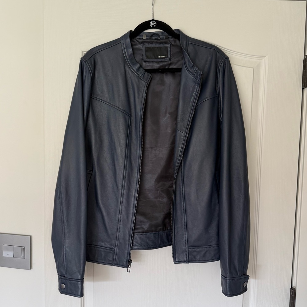 7 Diamonds Blue Leather Jacket
